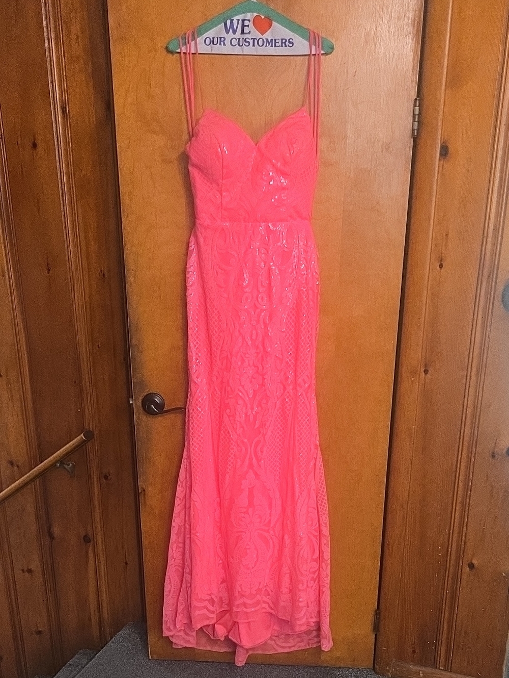 Strappy Neon Pink Prom Dress or Evening Gown